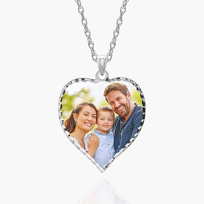 PicturesOnGold.com Personalized Photo Engraved Heart Shaped Picture Necklace with Diamond Cut Edg... | Amazon (US)