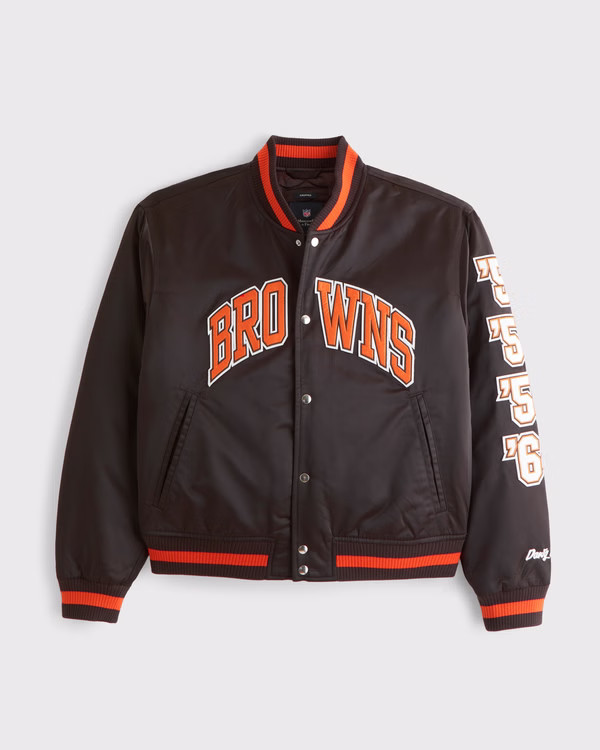Men's Cleveland Browns Varsity Bomber Jacket | Men's Coats & Jackets | Abercrombie.com | Abercrombie & Fitch (US)