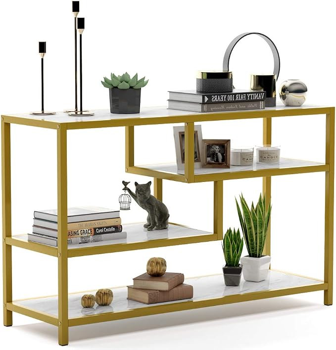 Tribesigns Sofa Entry Table, 3-Tier Gold Console Table with Faux Marble Veneer for Living Room En... | Amazon (US)