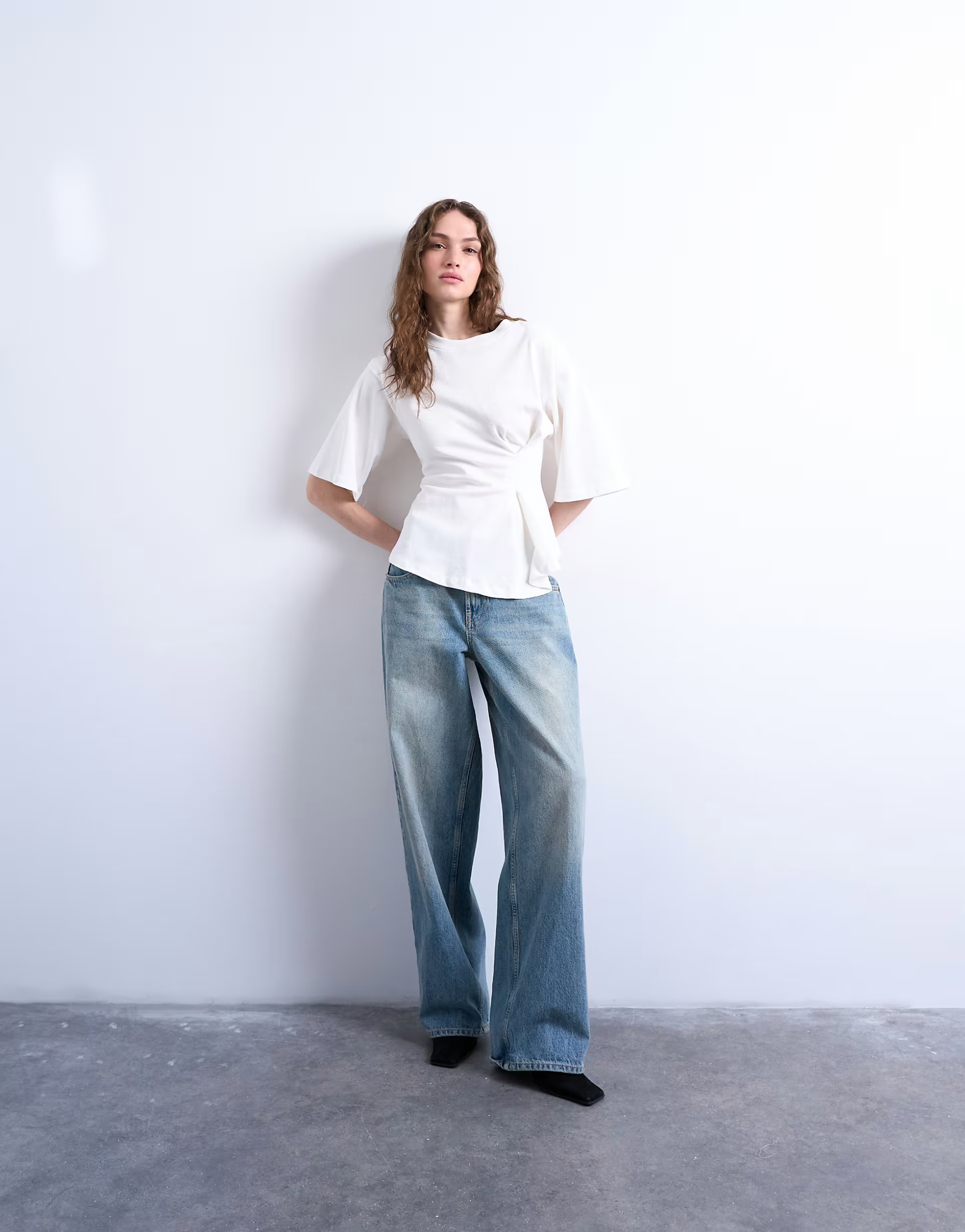 Topshop cinch waist structured tee in white | ASOS | ASOS (Global)