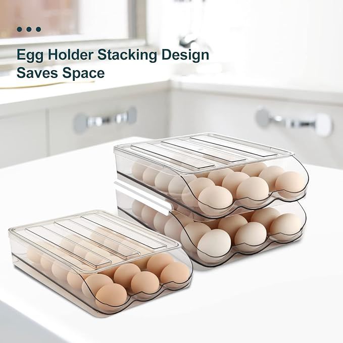 Egg Holder , Automatically Rolling Egg Storage Container for Refrigerator,Large Capacity Organize... | Amazon (US)