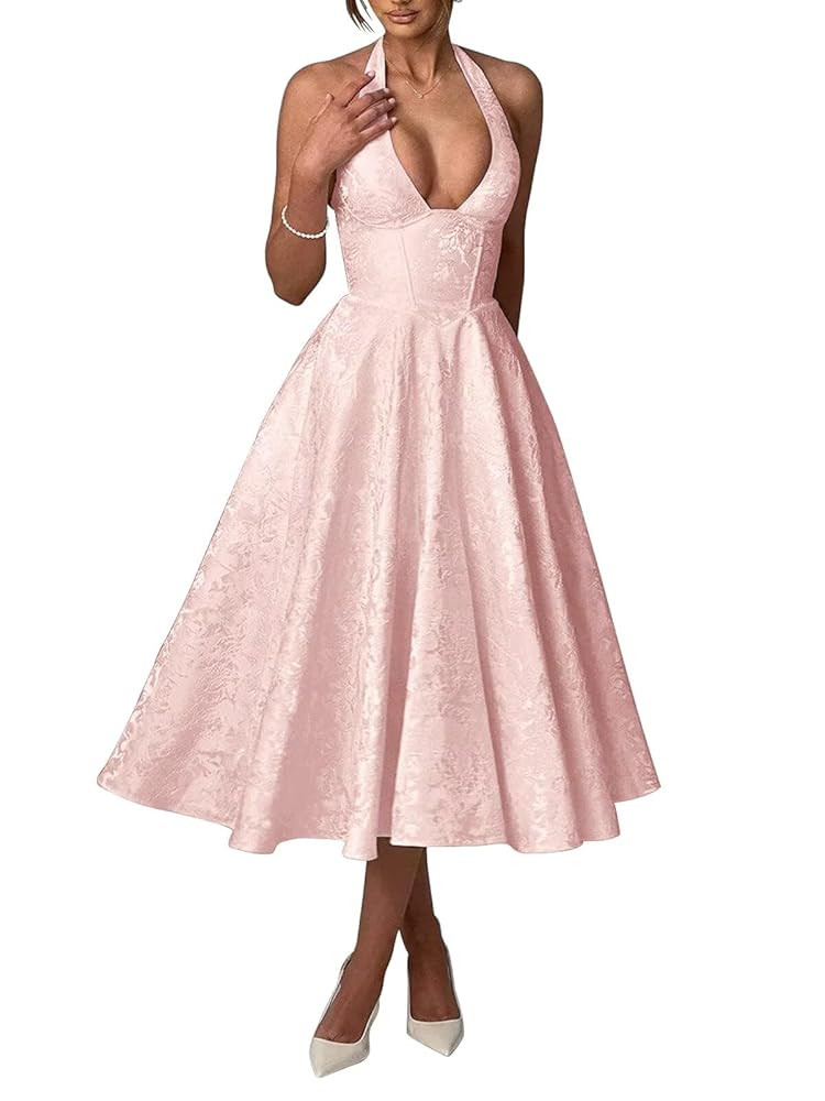 Satin Prom Dresses 2025 Jacquard A Line Tea Length Formal Party Gowns | Amazon (US)