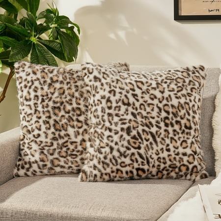 Sanmadrola Decorative Throw Pillow Covers 18x18 Plush Leopard Faux Rabbit Fur Cozy Super Soft Luxury Set of 2 Throw Pillow Cover for Christmas Sofa Couch Bed Living Room Home Decor | Walmart (US)