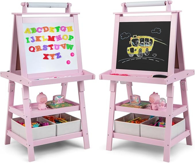 HONEY JOY Art Easel for Kids, 3-in-1 Double-Sided Wooden Toddler Easel w/Magnetic White Board & C... | Amazon (US)