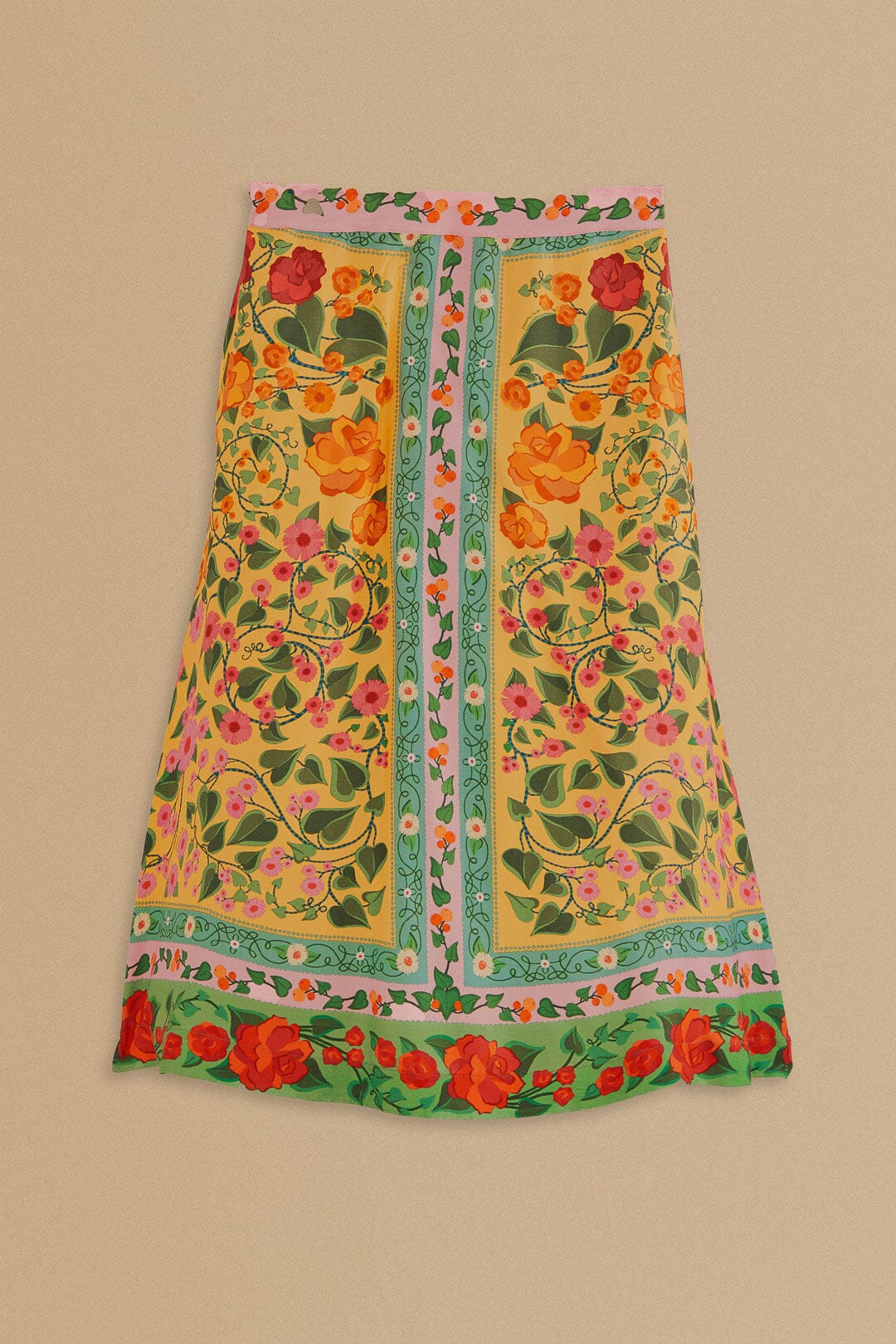 Light Yellow Heart Ivy Midi Skirt | FarmRio (US)