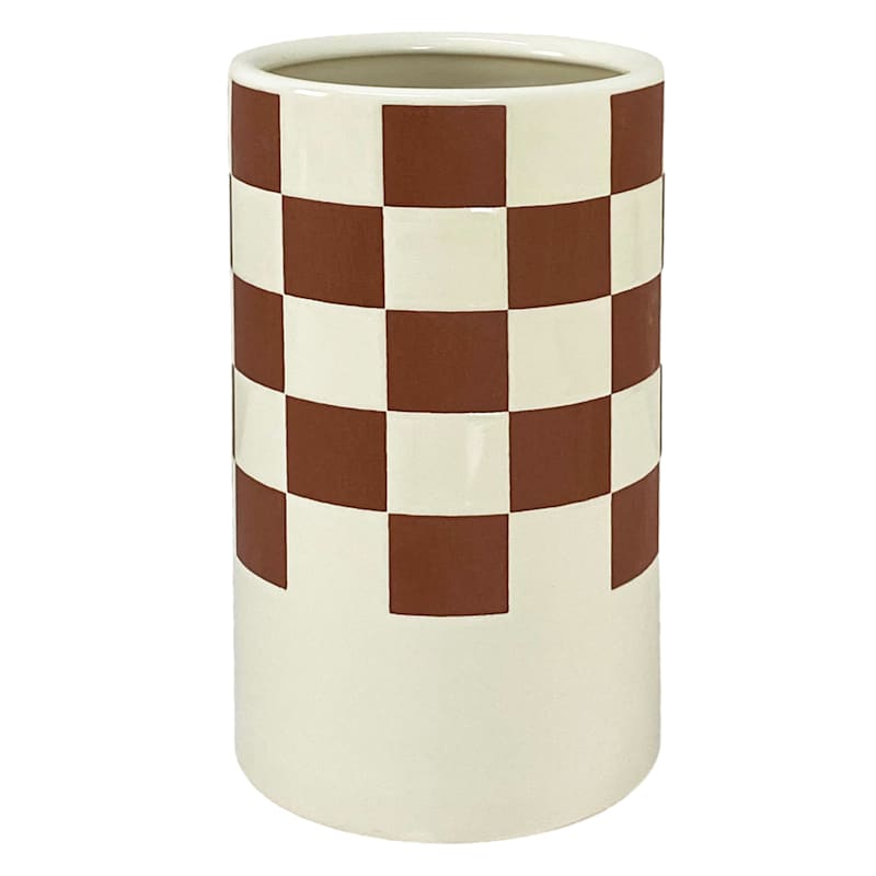 White Checkered Vase, 9" | At Home