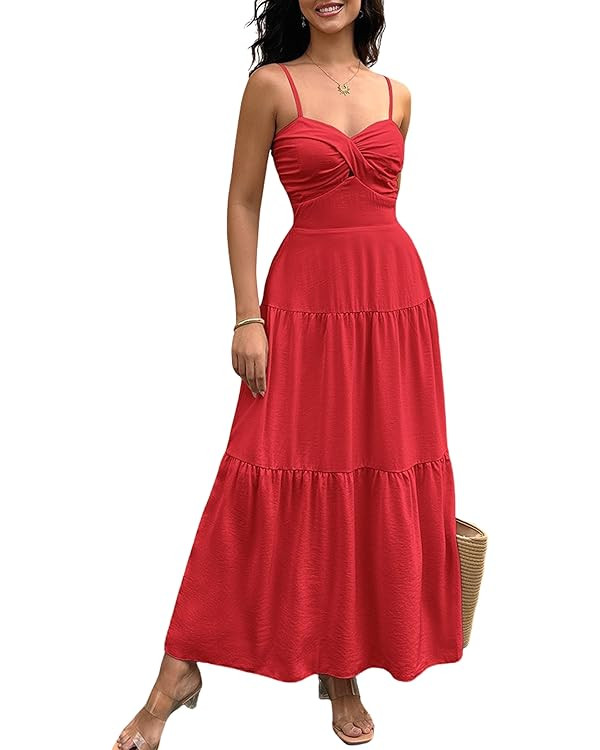 ECOWISH Women's Summer Strapless Maxi Dress 2025 Off Shoulder Hollow Out Smocked A Line Tube Tier... | Amazon (US)