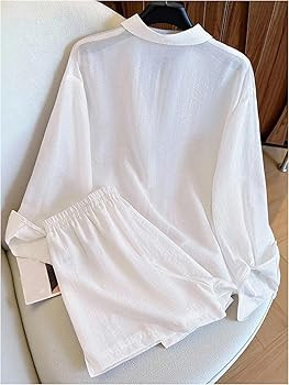 SweatyRocks Women's 2 Piece Outfits Button Down Shirts Lounge Linen Sets and Mini Shorts Pajama G... | Amazon (US)
