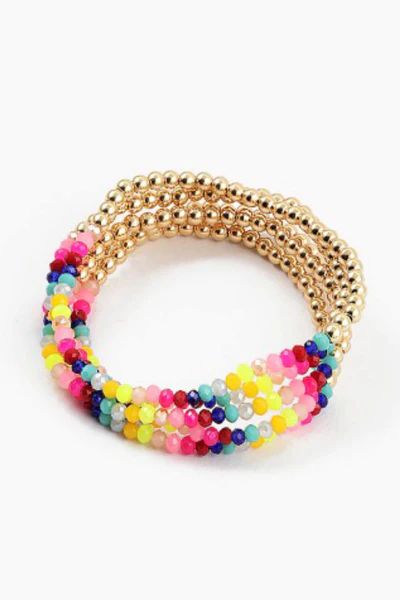 Blue Sky Neon Rainbow/Gold Bead Bracelet Set | Social Threads