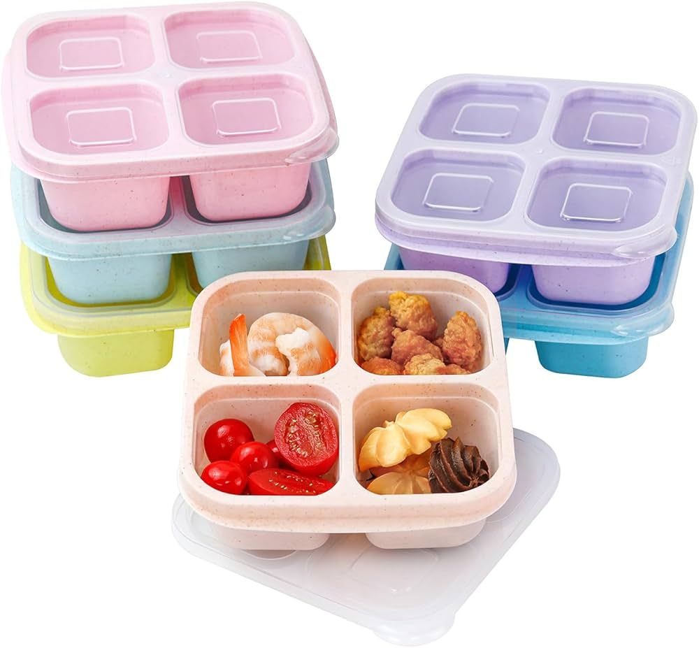 sumdepot 6 Pack Bento Snack Box for Adults Kids, 4-Compartment Food Containers with Clear Lid, Re... | Amazon (US)