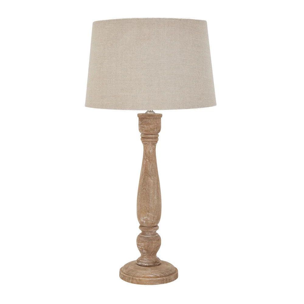 Hill Interiors Delaney Natural Wash Candlestick Lamp with Linen Shade | Olivia's