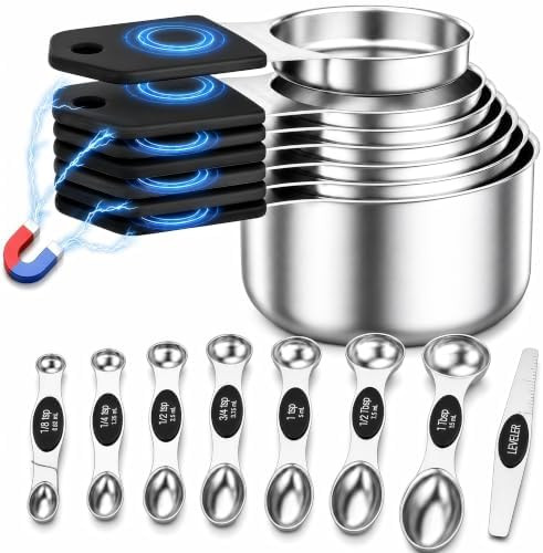 Magnetic Measuring Cups and Spoons Set, Strong N52 Magnets, Heavy Duty 304 Stainless Steel Fits i... | Amazon (US)