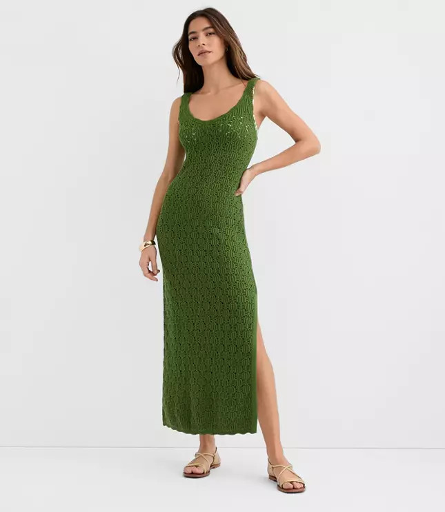 LOFT Beach Stitchy V-Neck Maxi Sweater Dress | LOFT