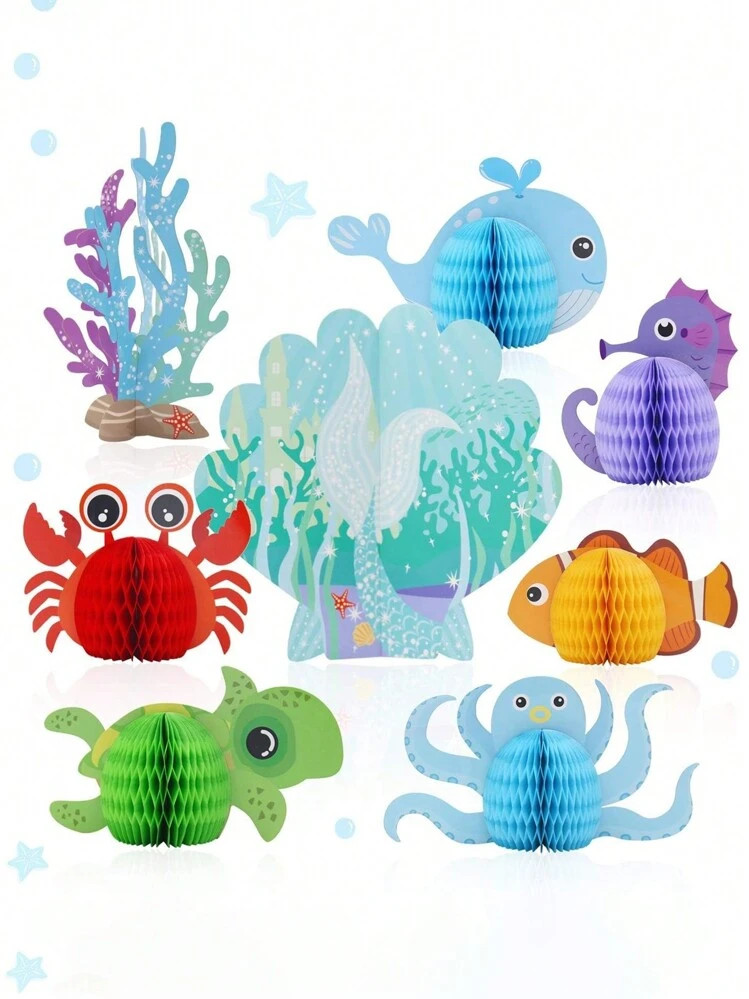 2pcs/6pcs/8pcs - Ocean Theme Party Decorations, Ocean Animal Honeycomb Centerpieces, Ocean Theme ... | SHEIN