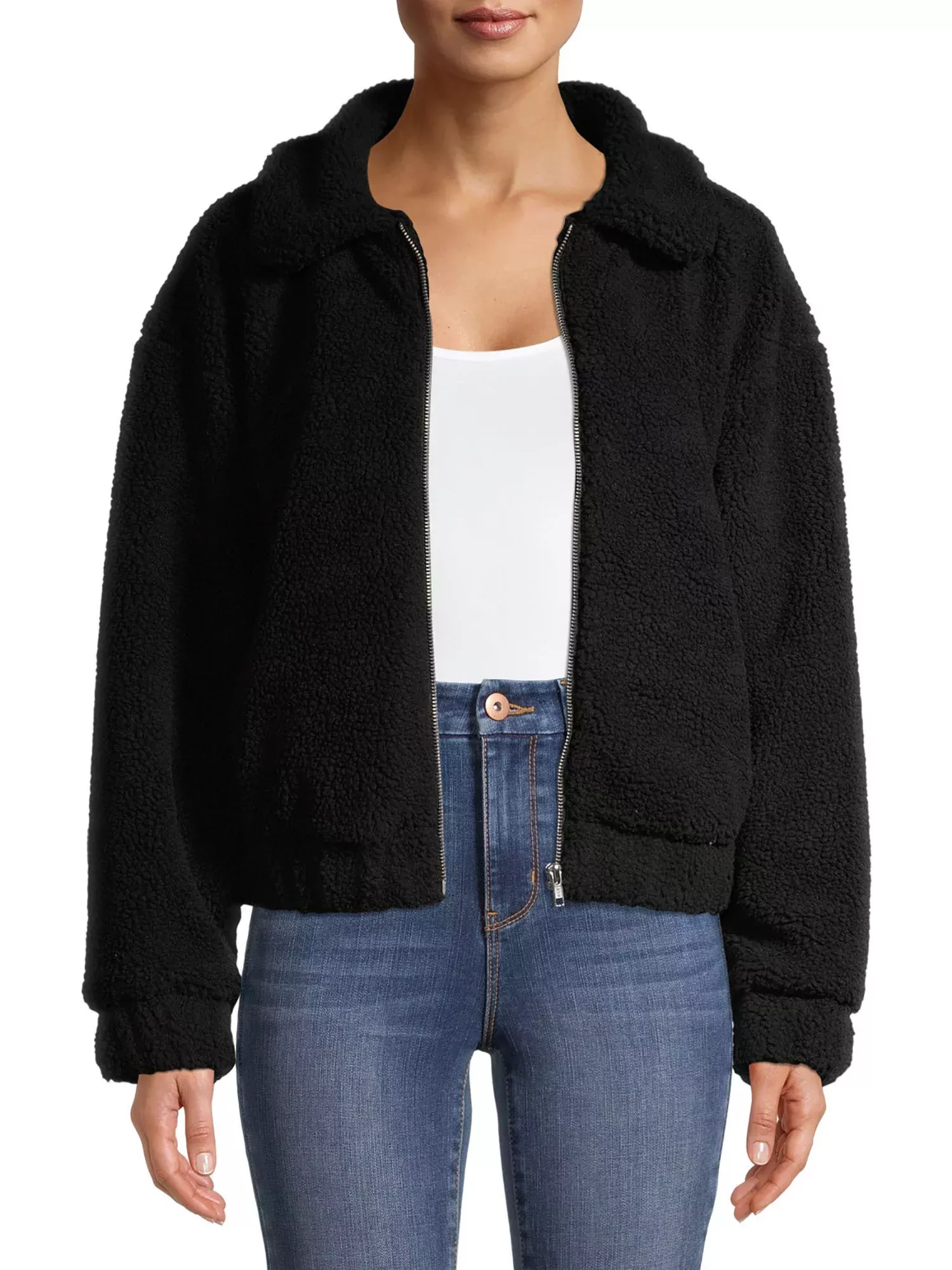 walmart.com No Boundaries' Juniors Faux Sherpa Hoodie Cardigan -  Walmart.com