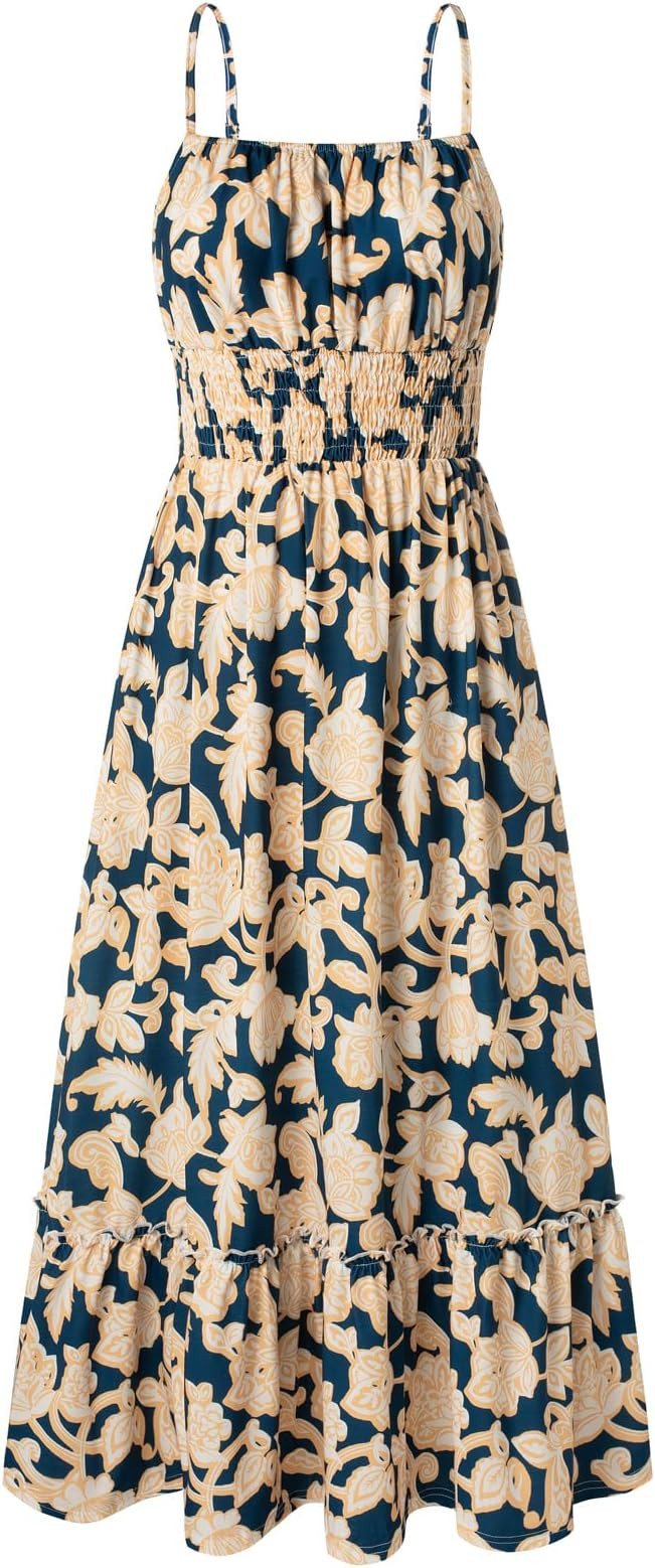 GRACE KARIN Summer Dresses for Women 2026 Vacation,Smocked Floral Maxi Dress,Boho Beach Sundress ... | Amazon (US)