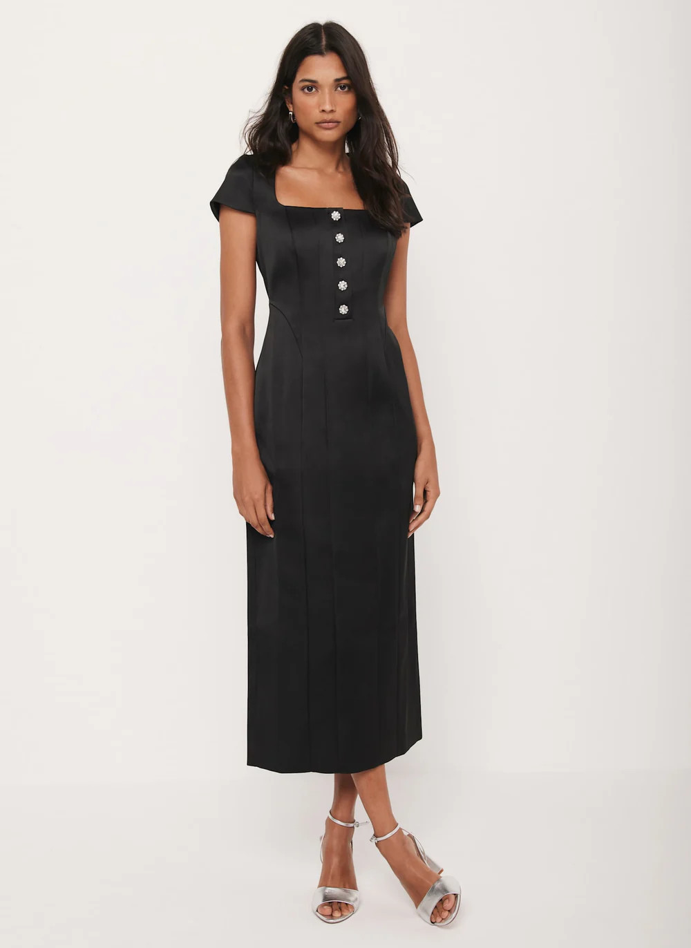 Black Satin Midi Dress | Mint Velvet