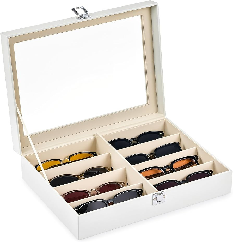 CO-Z Sunglasses Organizer with 8 Slots, Leather Eyeglasses Storage Box for Multiple Glasses, Lock... | Amazon (US)
