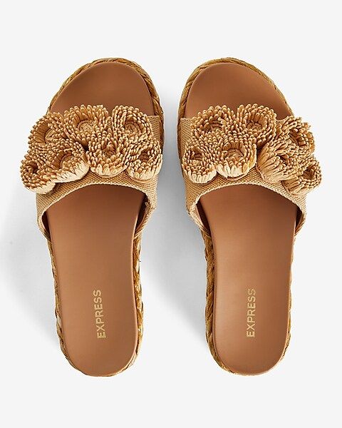 Woven Flower Strap Flat Sandals | Express