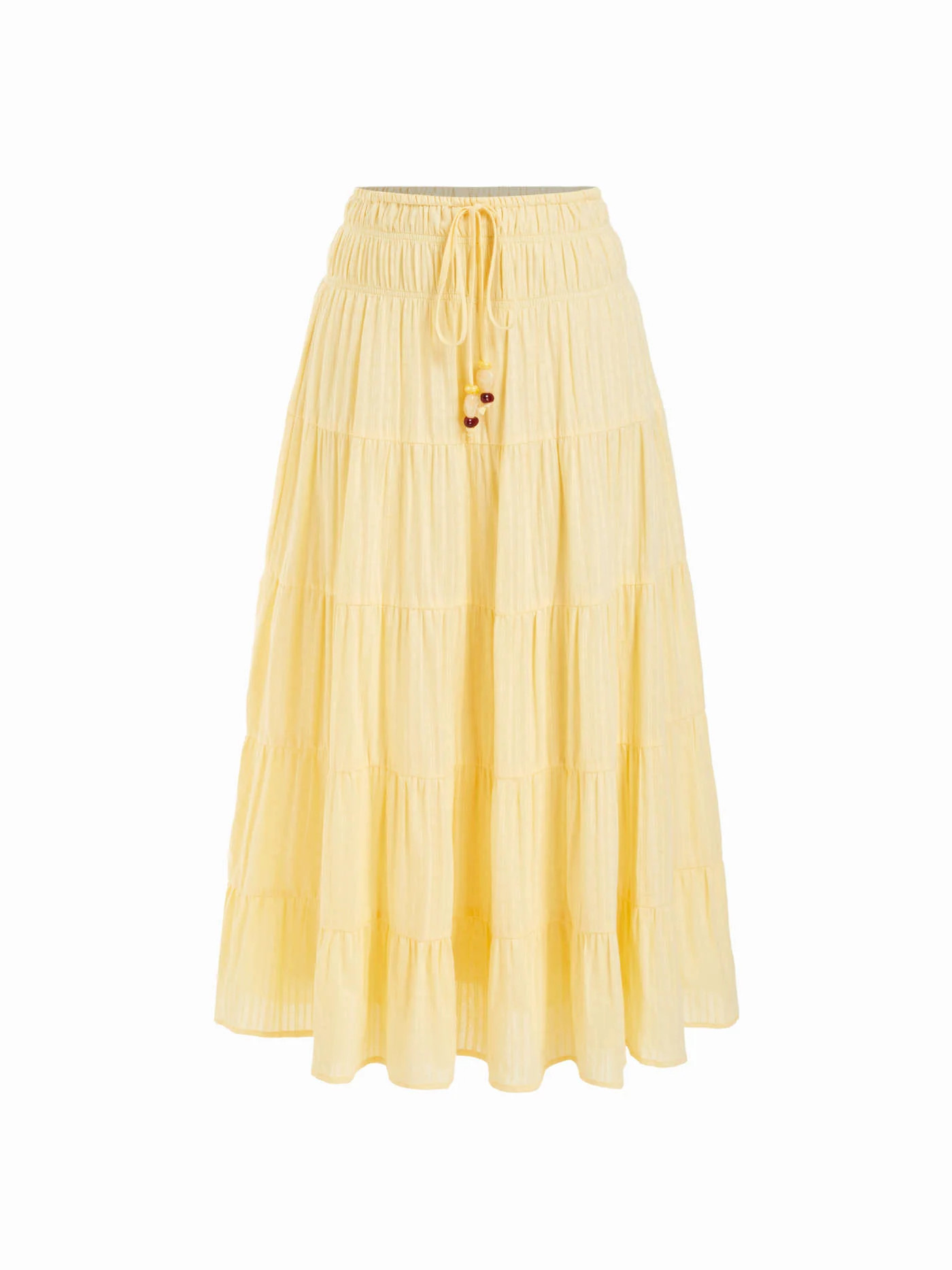 100% Cotton Textured Tiered Flared Midi Skirt | Cider