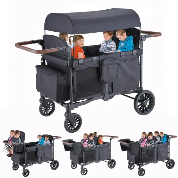 SACVON Toddler Stroller Wagon for 4 Kids with Cooler Bag,Parent Organizer,5-Point Harnesses,Black... | Walmart (US)