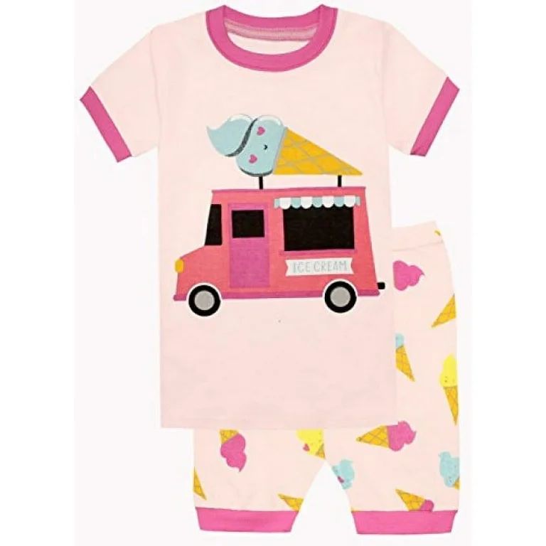 Elowel Girls Ice Cream 2 Piece Pajama Set 100% Cotton (Toddler, Little & Big Girls) | Walmart (US)