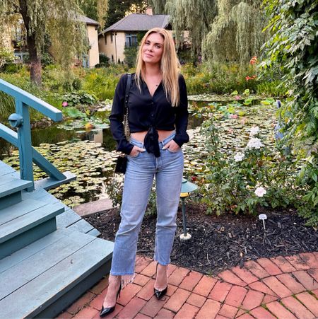 Timeless closet staples; relaxed jean, black button up, black pumps and classic flap bag.

#LTKstyletip #LTKfindsunder50 #LTKshoecrush