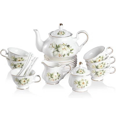 Porcelain Tea Sets, Floral Relief Gold Rimmed Teapot Cup And Saucer Set | Wayfair North America