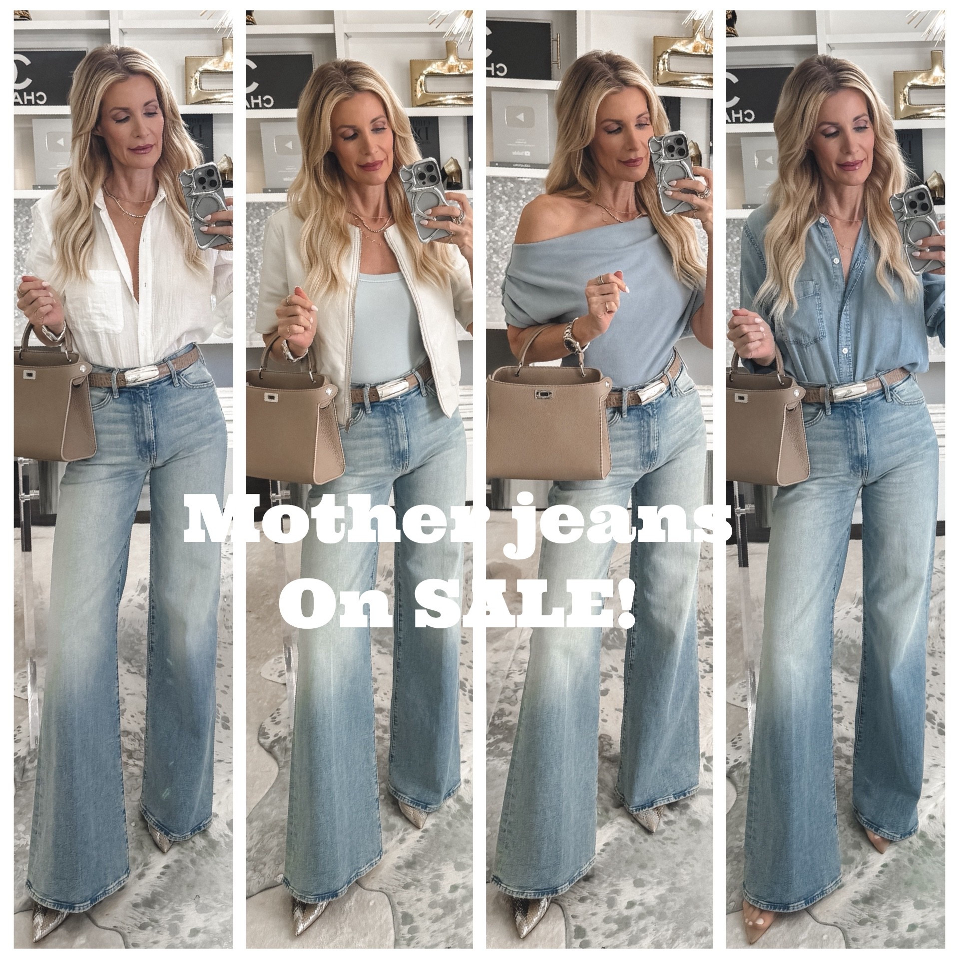 My all-time favorite MOTHER jeans are FINALLY on sale 🙌 and trust me…this never happens. If you’ve been eyeing them, now is the time to grab them before they’re gone!

These best-selling jeans feature a high-waisted, wide-leg silhouette with the most flattering, vintage-inspired wash—so perfect for spring. They’re incredibly comfortable, super slimming, and have been top sellers in multiple washes on my blog (that’s how good they are!).

I styled them 4 ways for you:
• Classic + chic with a crisp white button-down from Quince (only $44 🙌)
• Elevated casual with an ivory vegan leather cropped jacket (love this neutral!)
• Date night ready with an off-the-shoulder blue top (under $100 )
• Denim on denim with my favorite shirt from Rails—a combo that never fails

Fit is perfection—everything runs true to size. I’m wearing a 24 in the jeans and XS in all tops & jackets.

Run, don’t walk for these…they won’t stay in stock for long 🤍



#LTKSaleAlert #LTKOver40 #LTKootd