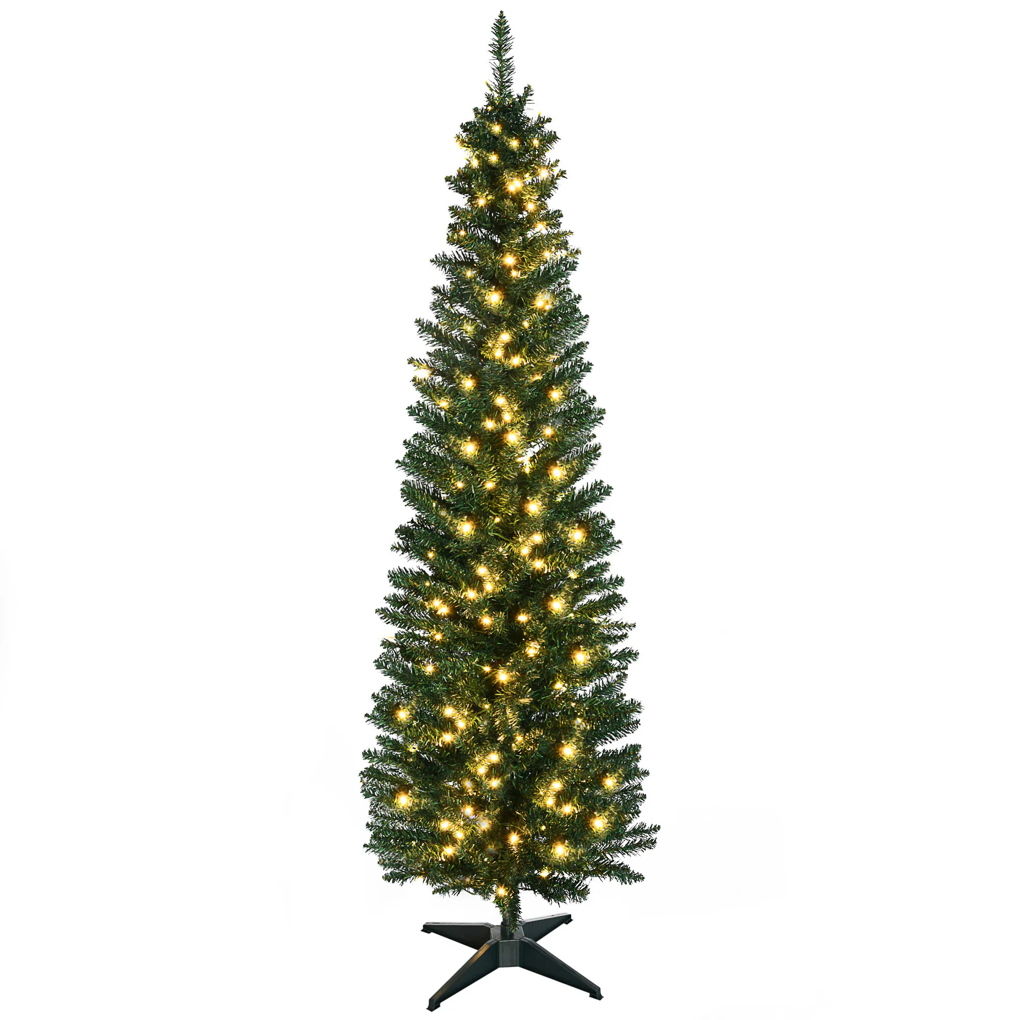 HomCom 6FT Tall Pre-Lit Slim Noble Fir Artificial Christmas Tree with Realistic Branches Warm White LED Lights and Tips Green Rubber | 830-243 | Lowe's