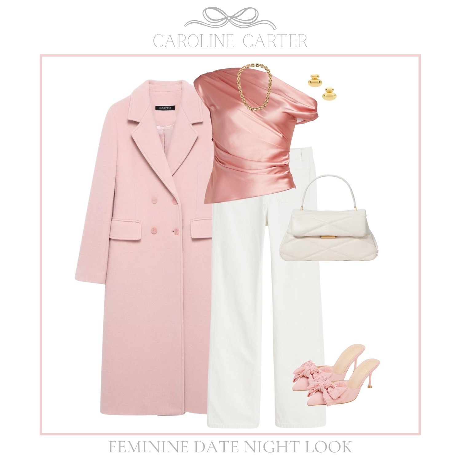 A little blush, a little satin, and the perfect date night look ✨

winter date night outfit, blush pink outfit, feminine style, classic outfit, romantic neutrals, white pants outfit, satin top outfit, tailored coat, elegant winter outfit, neutral accessories, bow heels, chic date night look, polished style, Valentine’s inspired outfit

#LTKSeasonal