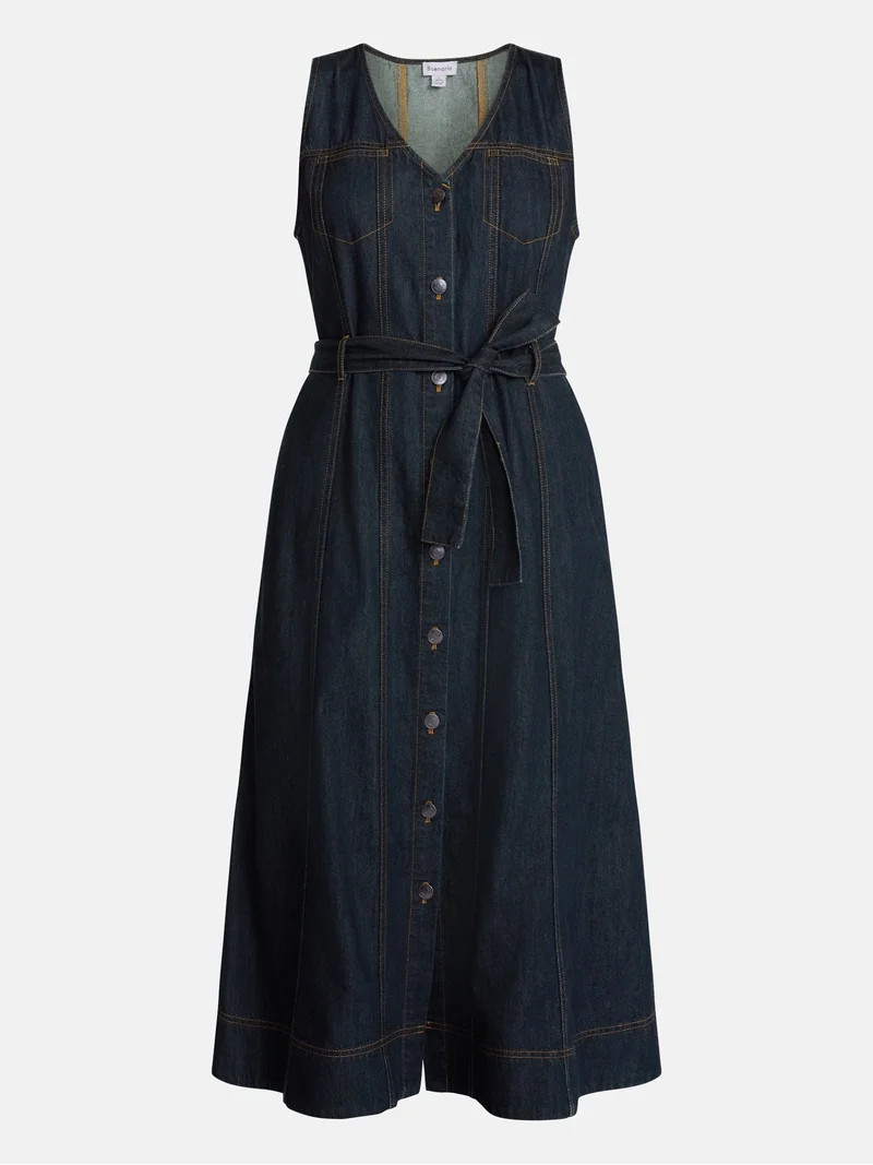 Scenario Women's and Women's Plus Sleeveless Denim Midi Dress, Sizes XS-4X | Walmart (US)