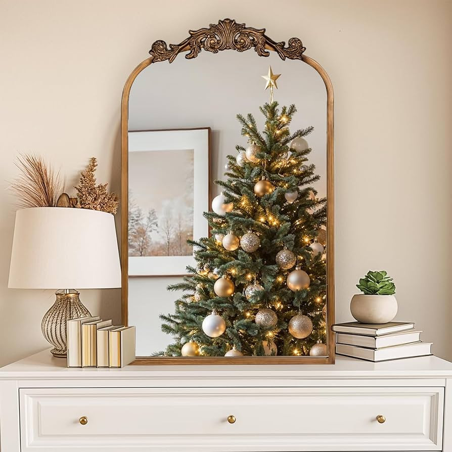 USHOWER 19" x 31" Gold Vintage Mirror for Wall, Antique Baroque Mirror with Ornate Frame, Gold Ar... | Amazon (US)