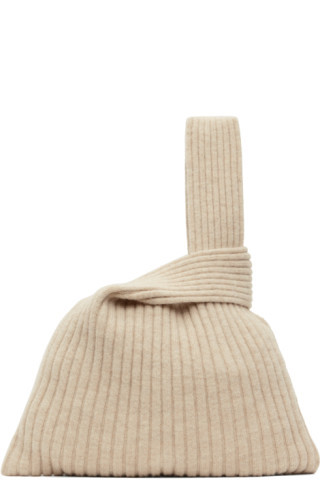 Beige Rib Shopper Tote | SSENSE