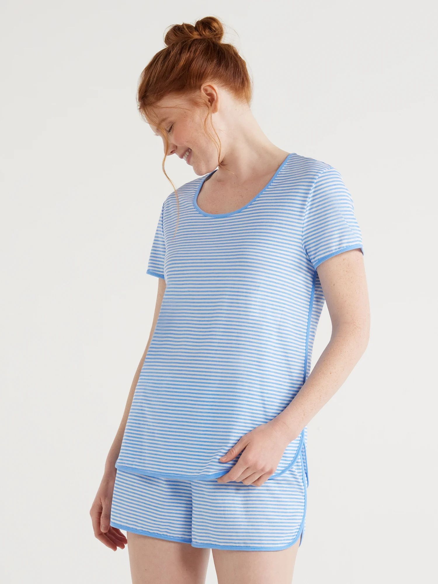 Joyspun Women's Cotton Blend T-Shirt and Shorts Pajama Set, 2-Piece, Sizes S to 3X - Walmart.com | Walmart (US)