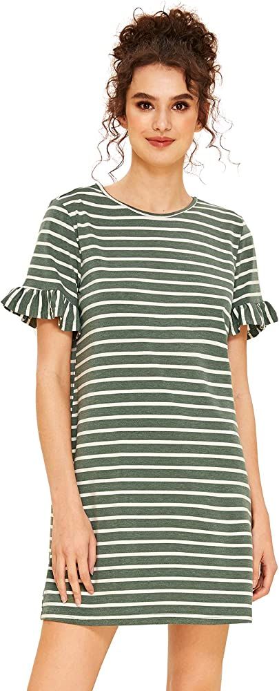 Women's Striped Short Sleeve Loose Swing T-Shirt Dress | Amazon (US)