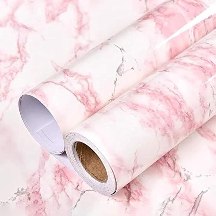 Glossy White/Pink Marble Contact Paper for Countertop Granite Wallpaper 15.8"\u00d778.7" Marble P... | Amazon (US)