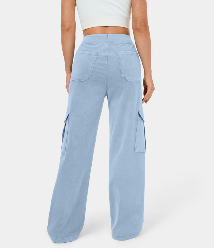 HalaraMagic™ Mid Rise Multiple Pockets Straight Leg Stretchy Knit Casual Cargo Jeans | HALARA