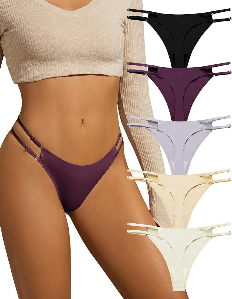 SHARICCA Adjustable Waistband G-String Thongs Seamless Panties Low Waist Underwear for Women Mult... | Amazon (US)