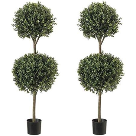 Two 56 Inch Outdoor Artificial Boxwood Double Ball Topiary Trees Potted Plants | Amazon (US)