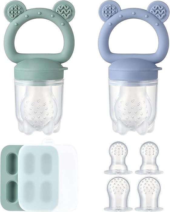 2 Pack Silicone Baby Fruit Feeder with Mini Freezer Tray, Breastmilk Popsicle Molds for Baby Teet... | Amazon (US)