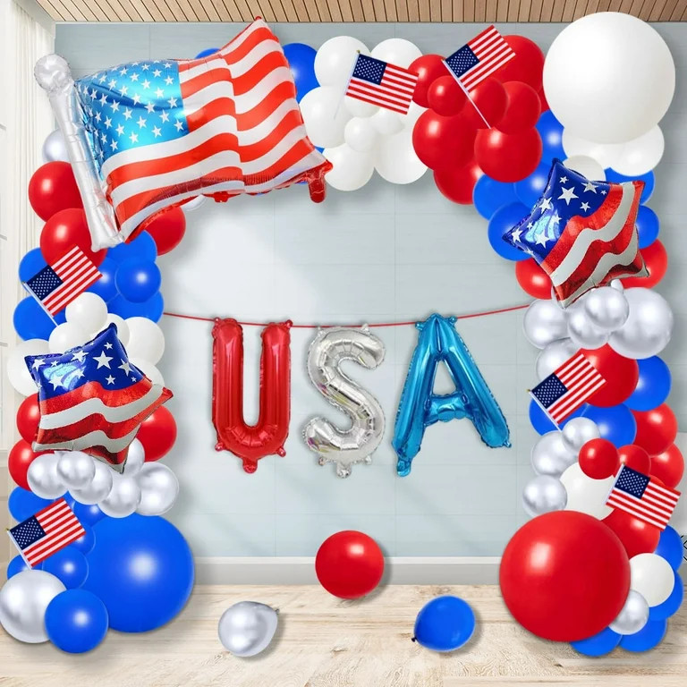 4th of July Balloon Garland Arch Kit Veterans Day Decorations Red White and Blue Balloon with  US... | Walmart (US)