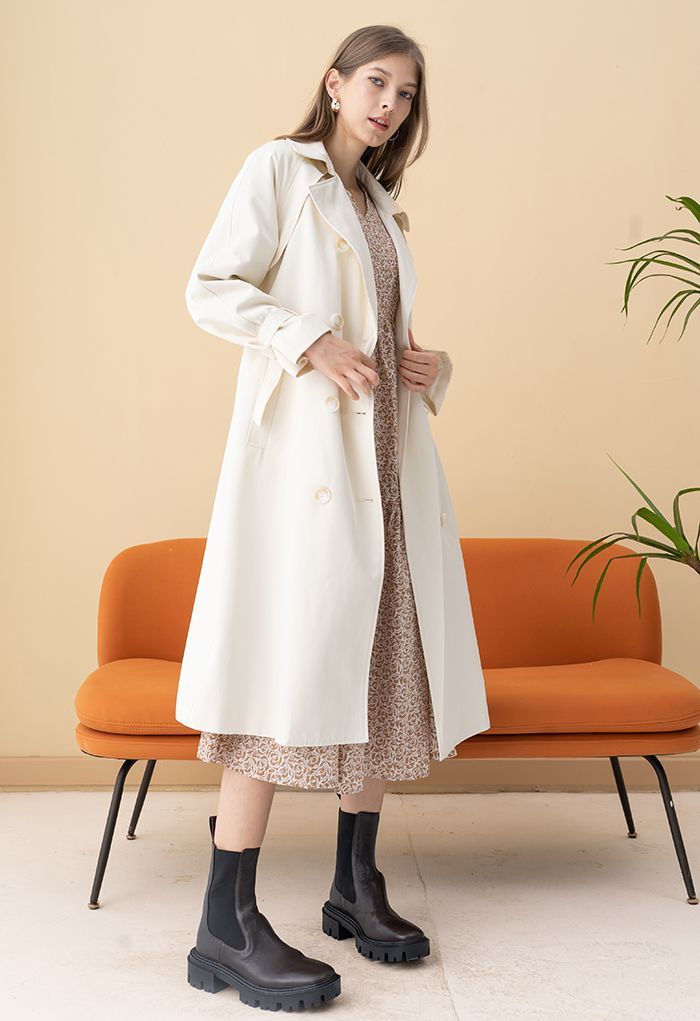 Double-Breasted Belted Trench Coat in Cream | Chicwish