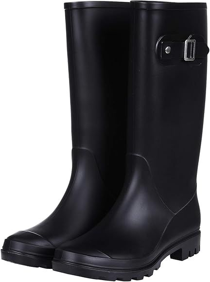 Women's Knee High Rain Boots - Narrow Calf - Fashion Waterproof Tall Wellies Rain Shoes | Amazon (US)