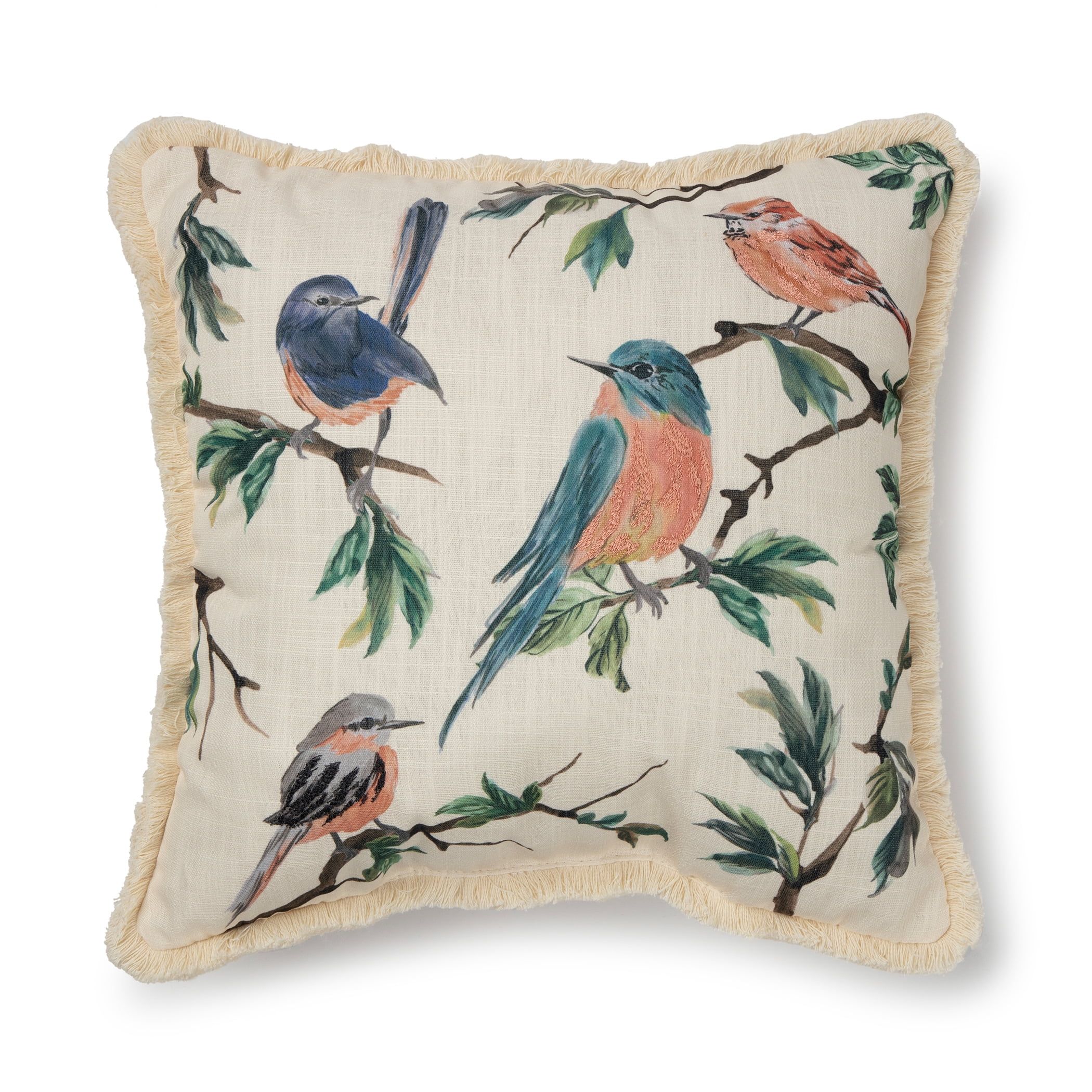 Mainstays Printed Bird Decorative Square Pillow, 18x18, Multi-Color, 1 per Pack | Walmart (US)