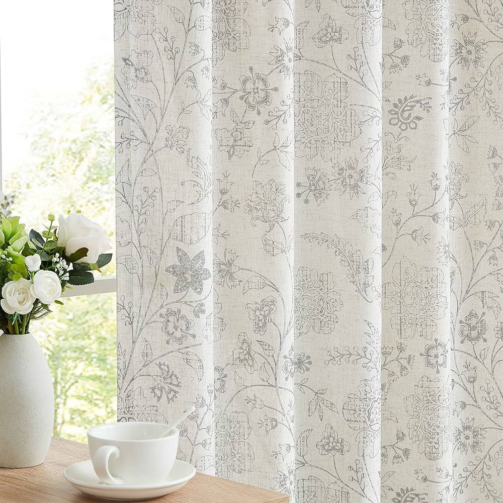 Vision Home Floral Linen Curtains 84 inch Long Rod Pocket Back Tab Farmhouse Light Filtering Bota... | Amazon (US)