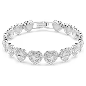 Ariana Grande x Swarovski Tennis bracelet, Mixed cuts, Heart, White, Rhodium plated by SWAROVSKI | SWAROVSKI