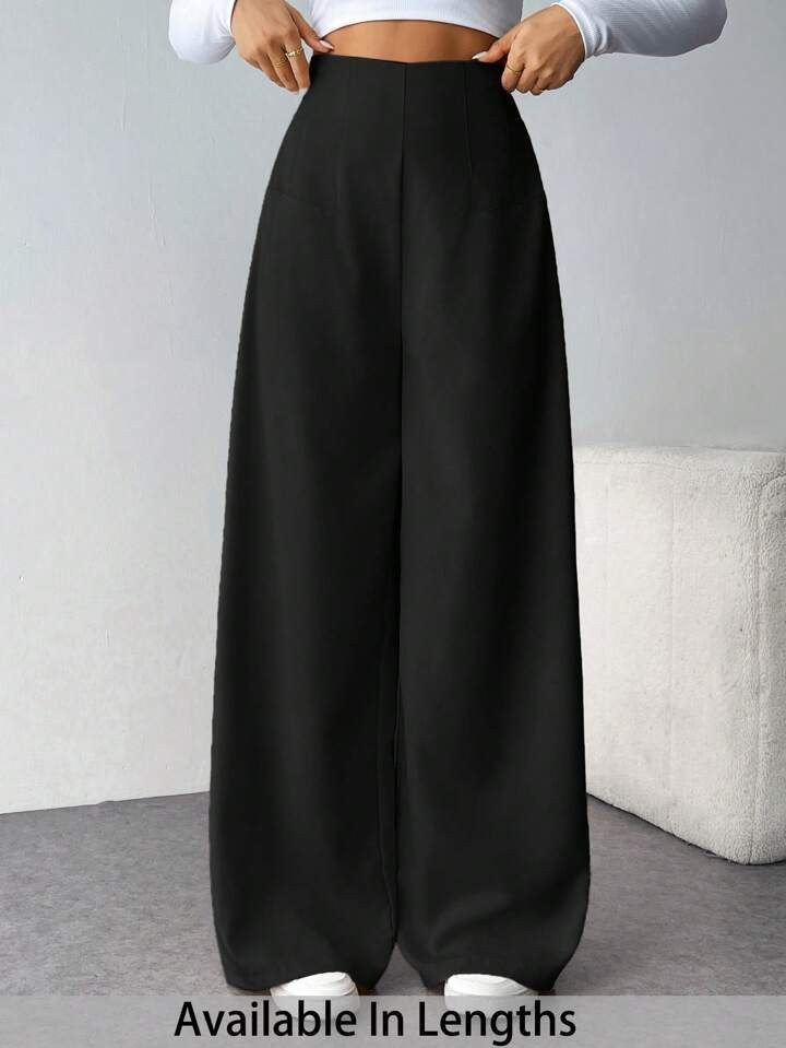 SHEIN Tall CURVE Plus Size Women Casual High Waisted Wide Leg Textured Long Pants, Versatile Commuter Trousers | SHEIN