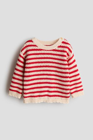 H & M - Cotton Sweater - Light Beige/Red Striped | H&M (US + CA)