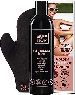 Self Tanner with Tanning Mitt - Sunless Tanning Lotion w/Hyaluronic Acid & Organic Oils Gradual B... | Amazon (US)